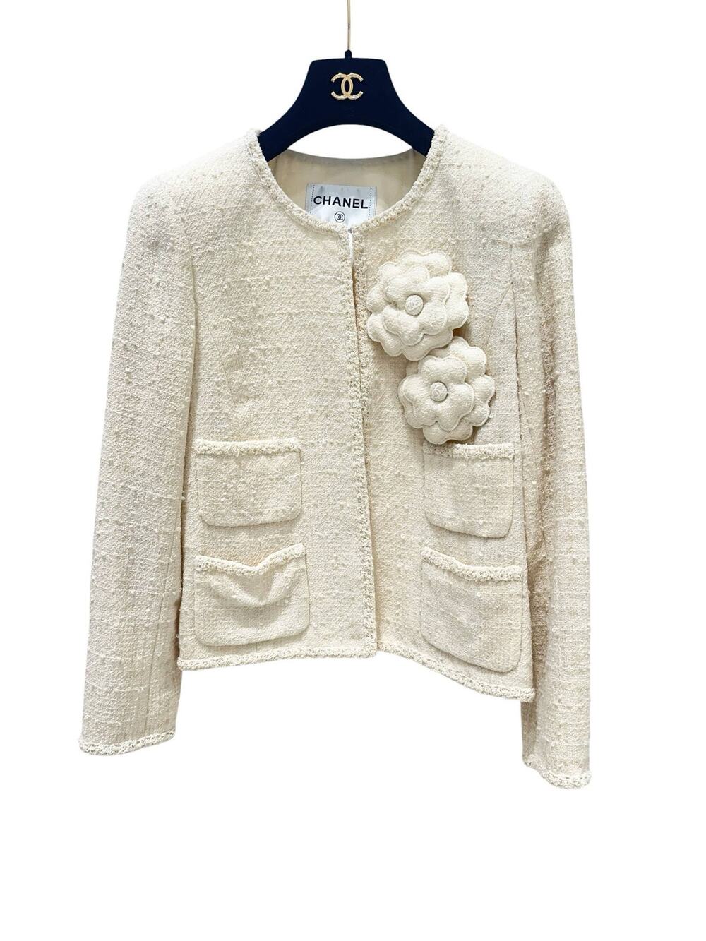 Chanel Camellia Cream Tweed Jacket Sz.38